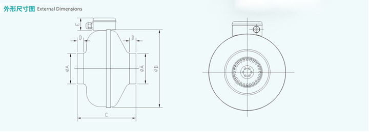 DJT10-25B圆形管道离心风机尺寸图